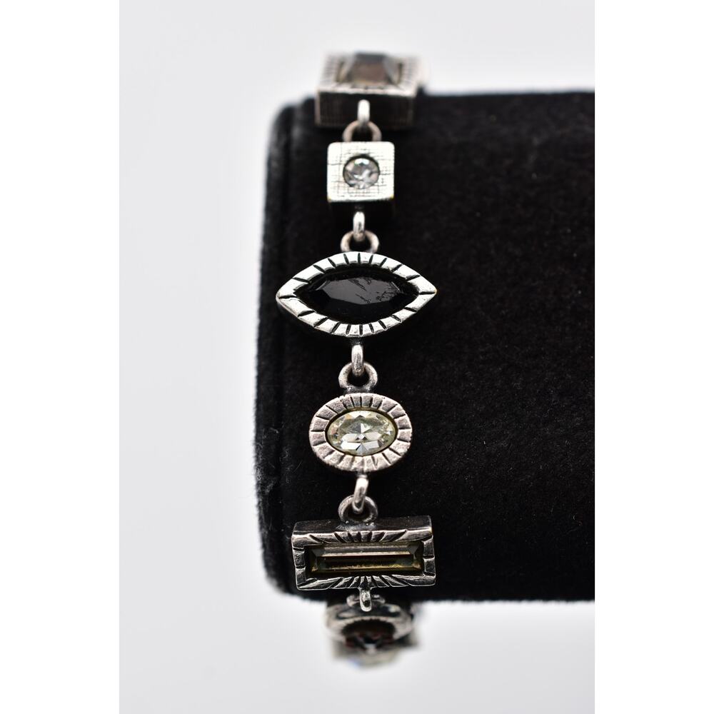 Patricia Locke Crystal Link Bracelet Silver Mixed Cut Rhinestone Signed BinBR